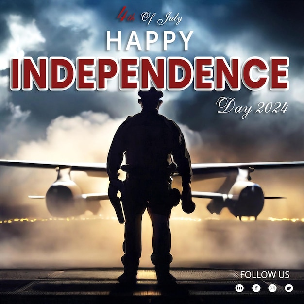 PSD a poster for independence day with a man in a uniform and a silhouette of a man in a uniform standin