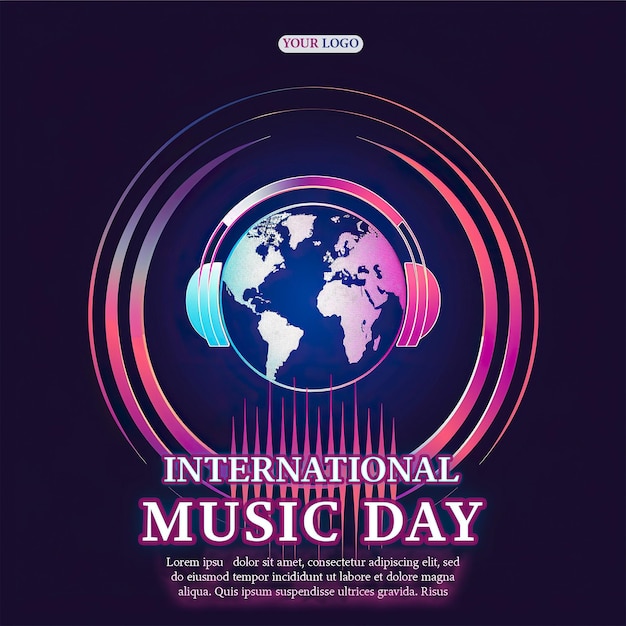 PSD a poster for international music day with a globe on the front