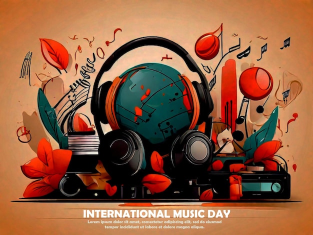 a poster for international music with a globe on it