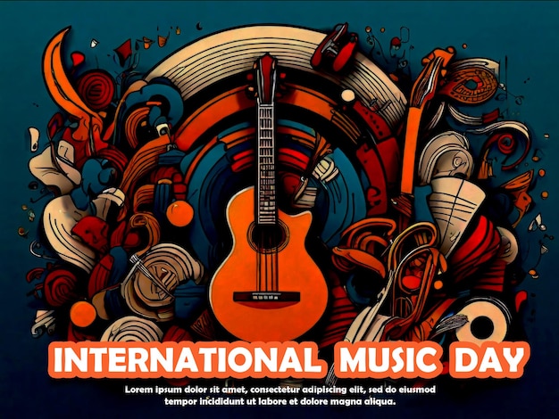 PSD a poster for international music with a guitar on it