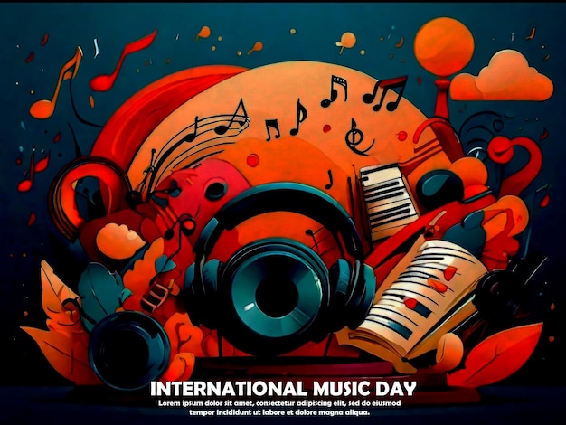 a poster for international music with a musical note on it