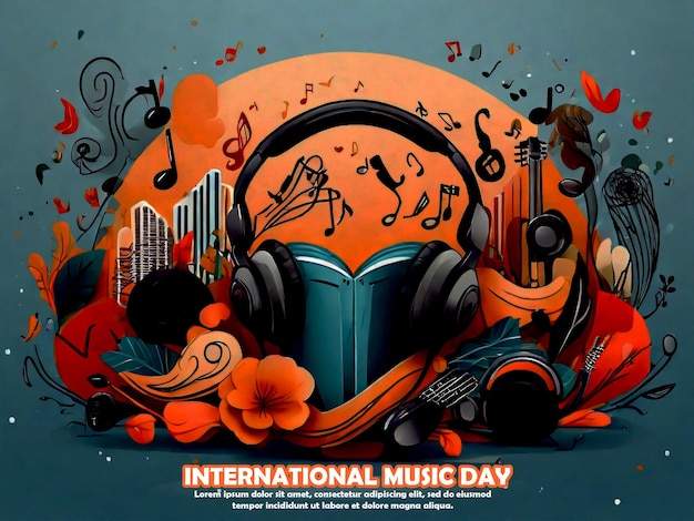 a poster for international music with a picture of a music notes