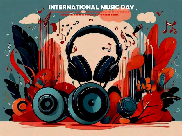 PSD a poster for international music with a woman wearing headphones