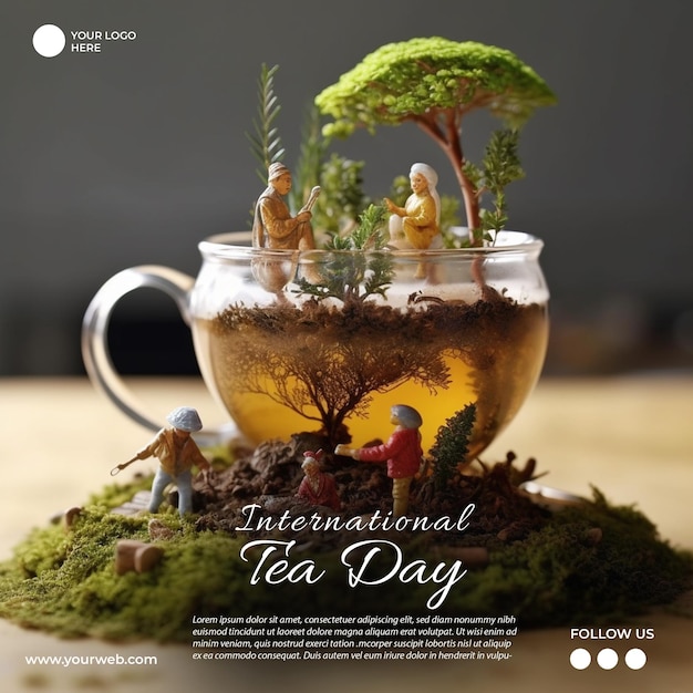 A poster for international tea day with a tea cup and people on it.