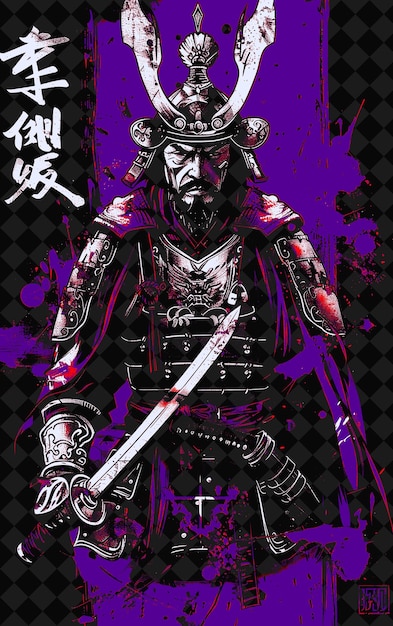 PSD a poster for a japanese character with a sword in the middle