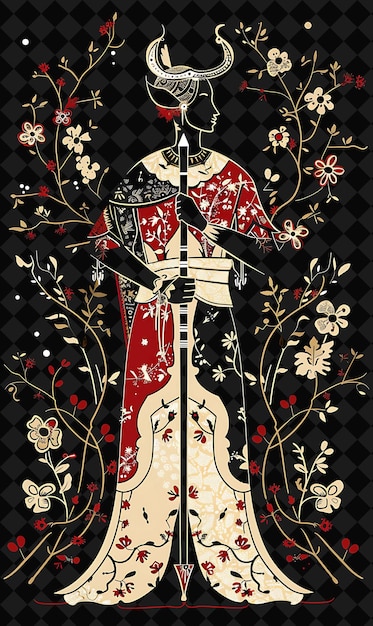 a poster for a knight with a sword and flowers