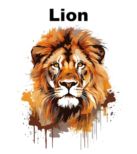 A poster of a lion with the words " lion " on it.