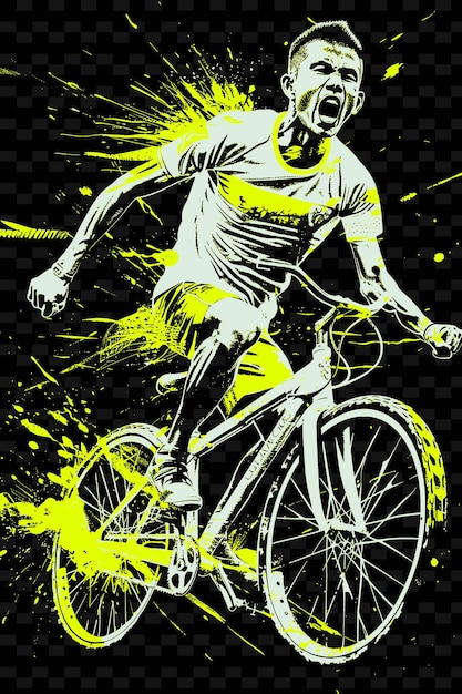 a poster of a man on a bike with a yellow shirt on it