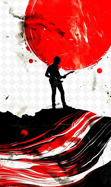 PSD a poster for a man playing guitar with a red circle in the background