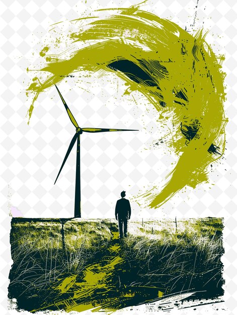 PSD a poster for a man in a suit and a wind turbine