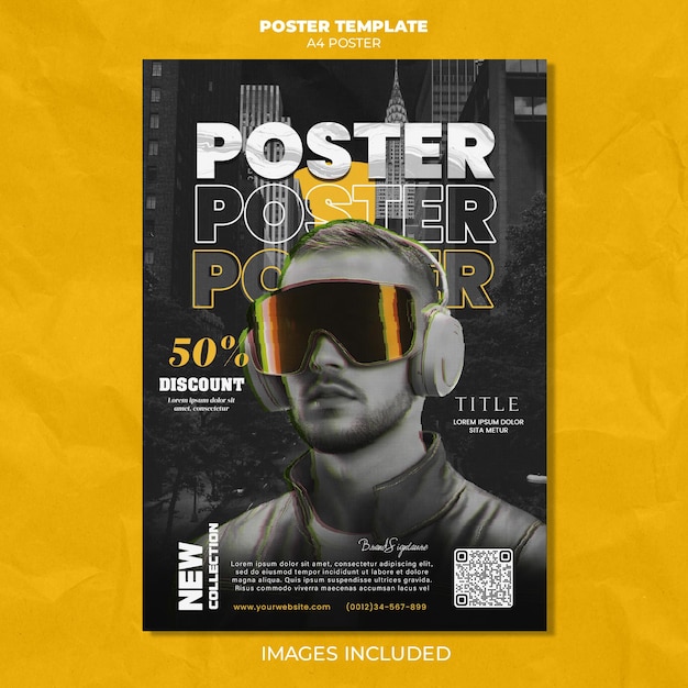 PSD a poster for a man with sunglasses on and a yellow background