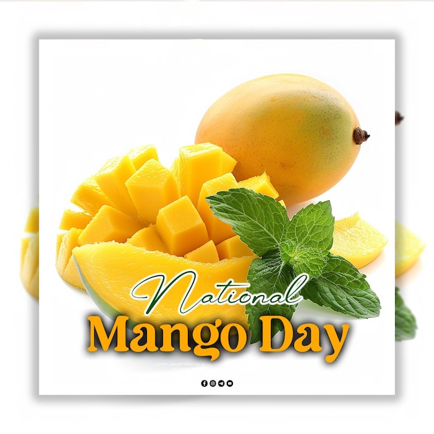 a poster of mangoes with green leaves and a picture of mangoes