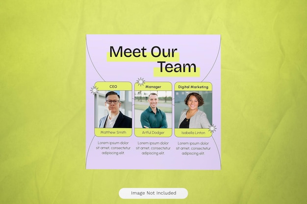 PSD a poster for meet our team with pictures of people