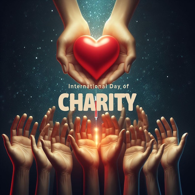 a poster for a meeting with hands holding a heart that sayscharity