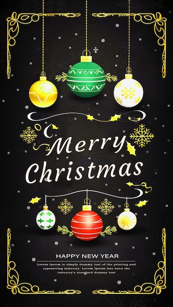 PSD a poster for merry christmas with a black background with a christmas tree