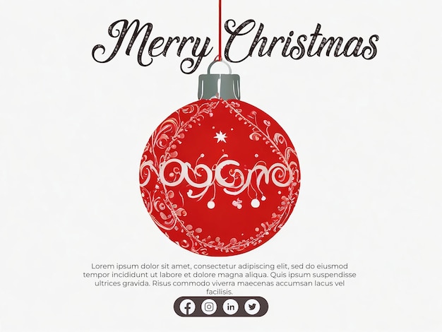 PSD a poster for merry christmas with a red ball and a christmas ornament