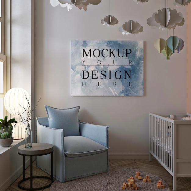 Poster mockup in cute interior of baby room