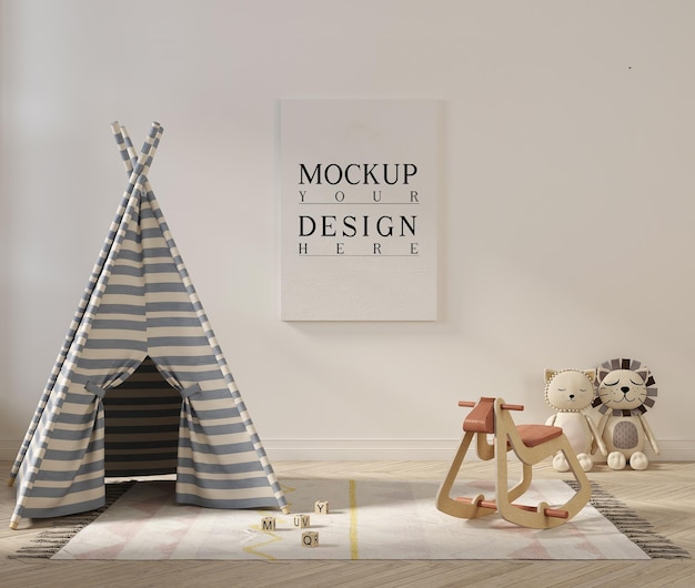 poster mockup in cute playroom interior