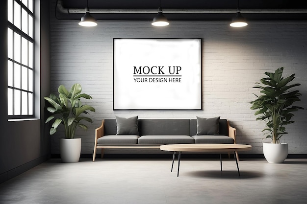 Poster mockup framed artwork showcase frame template interior render