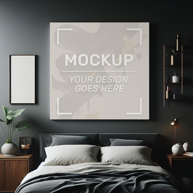 A poster mockup of a luxury modern bedroom room interior design