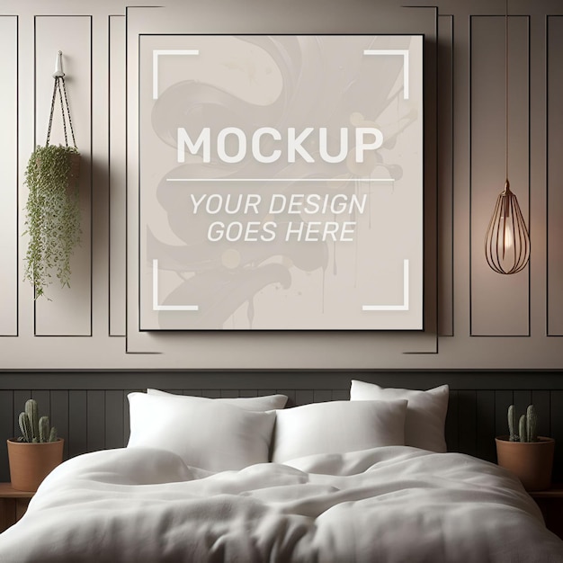 A poster mockup of a luxury modern bedroom room interior design