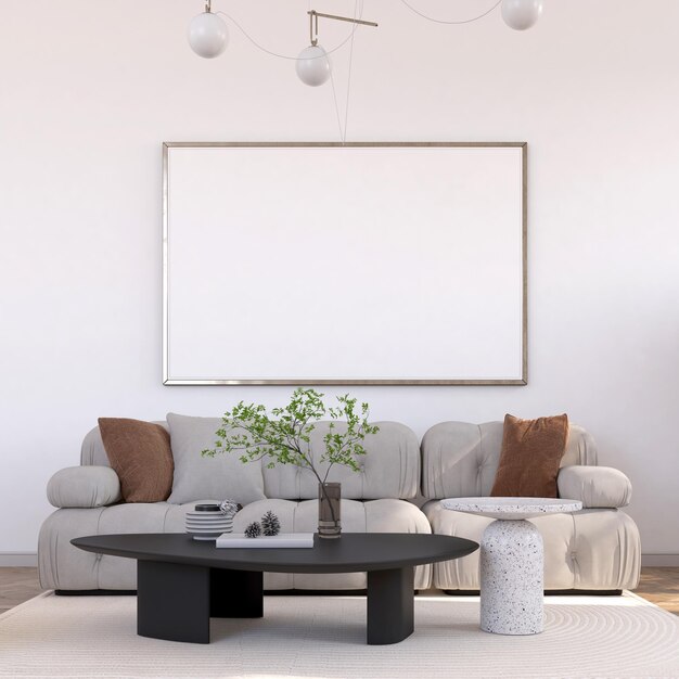 PSD poster mockup in modern living room