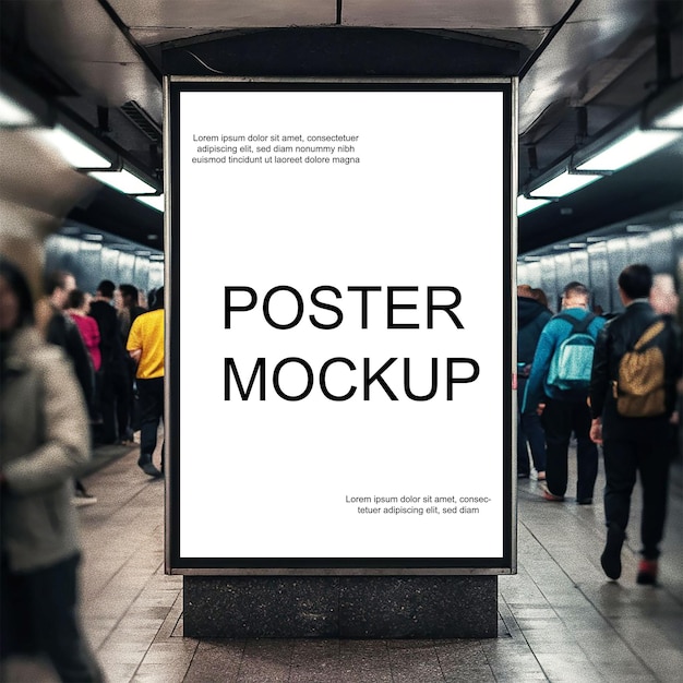 PSD poster mockup at subway station