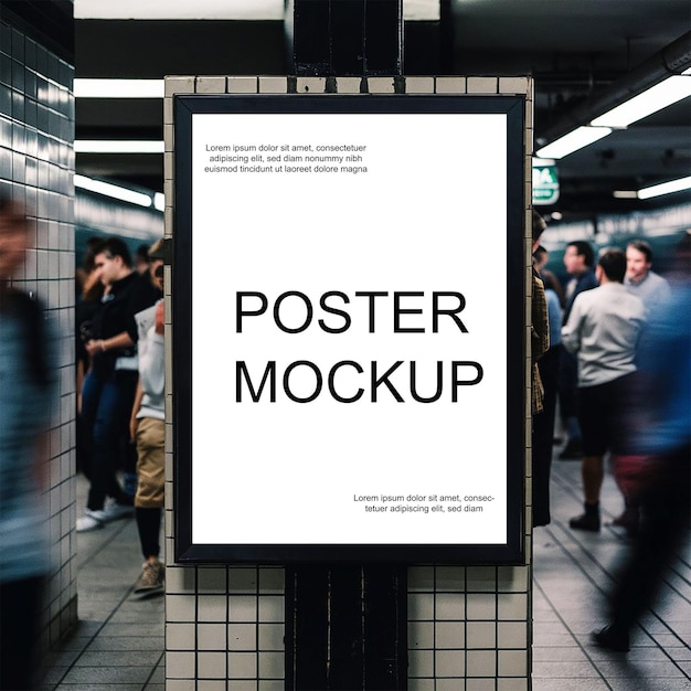 PSD poster mockup at subway station