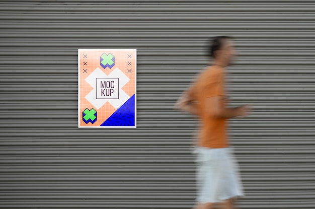 Poster mockup with moving person