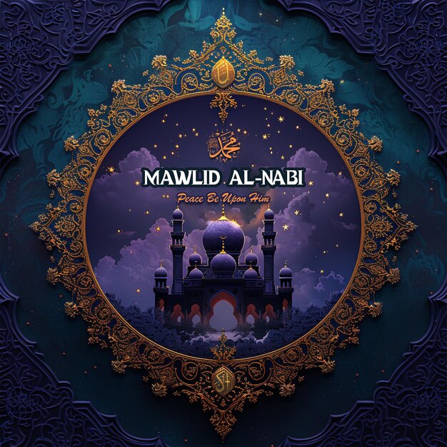 PSD a poster for a mosque with milad un nabi banner with mawlid al nabi celebration poster