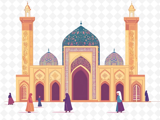 a poster for a mosque with women in front of it