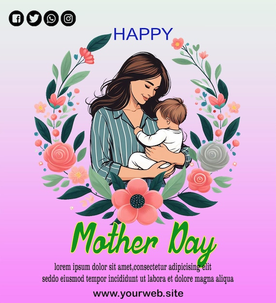 a poster for mother and baby with a pink background with a floral border