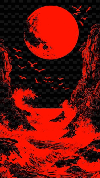 a poster for the movie with a red moon and a red moon