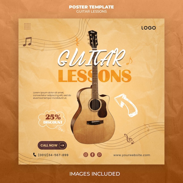 a poster for the music lessons on guitar