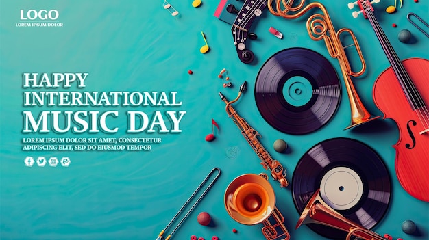 a poster for national music day with a musical instrument