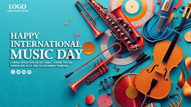 PSD a poster for the national music day with a musical instrument