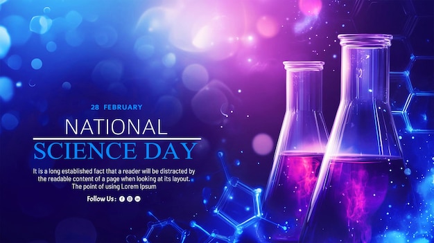 A poster for national science day is displayed on a purple background