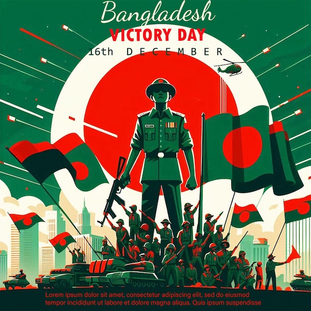 PSD a poster for the national victory day of bangladesh with a man holding a gun