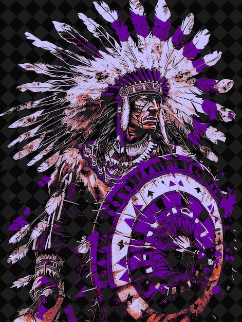 PSD a poster of a native american man with a purple and white headdress