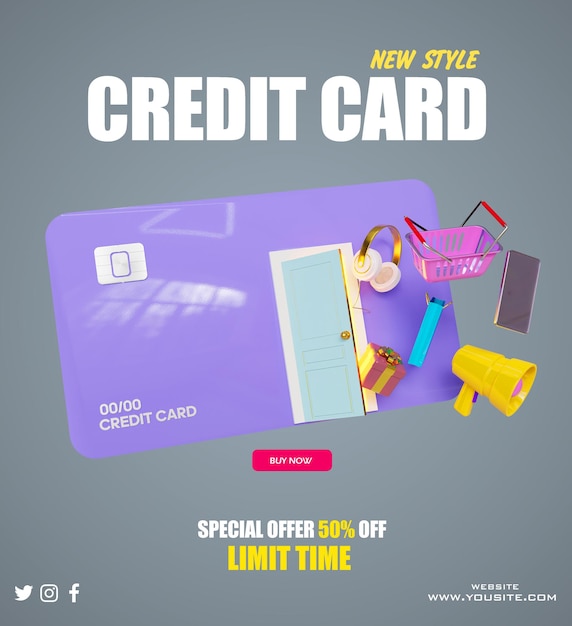 A poster for new style credit card that says " special offer 50 % off limit time. "