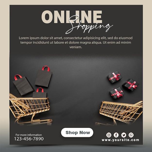 a poster for online shopping with a black background