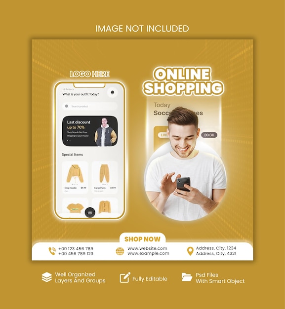 PSD a poster for online shopping with a man on the phone