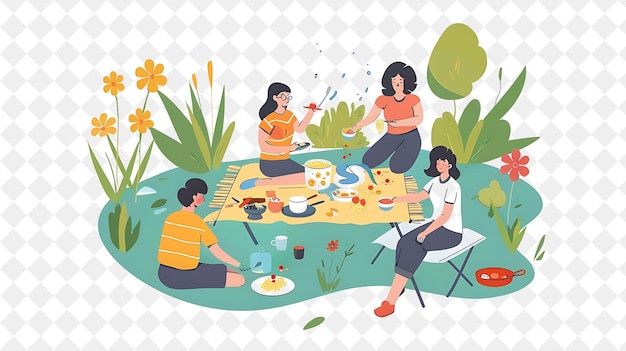 PSD a poster of people having a picnic in a park