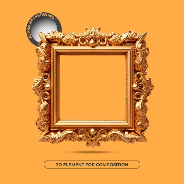 A poster for a photo with a gold frame and a silver medal that says 3d element for composition.