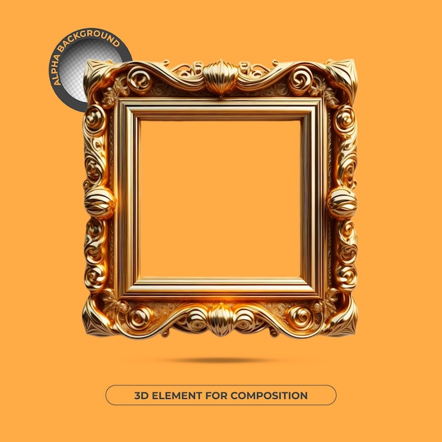 A poster for a photo with a gold frame and a silver medal that says 3d element for composition.