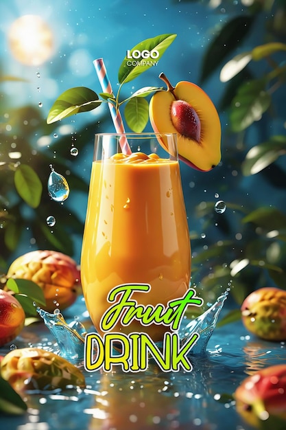 PSD a poster for a pineapple drink with a water splash