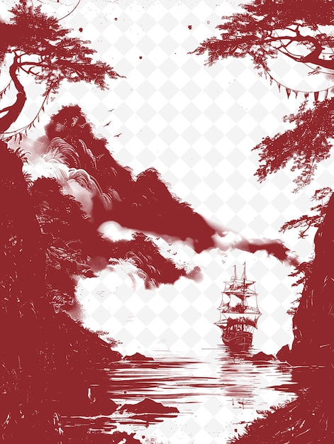 PSD a poster for a pirate ship with a picture of a man in a boat on the water