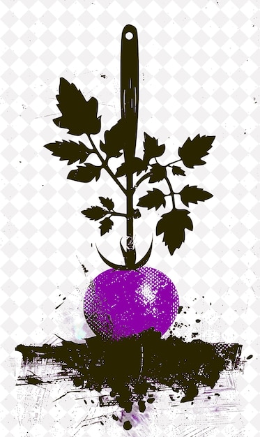 PSD a poster of a plant with a purple ball and a green plant with a purple flower