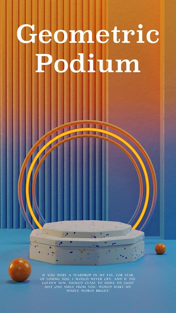 A poster for a podum with a blue background and a neon light.