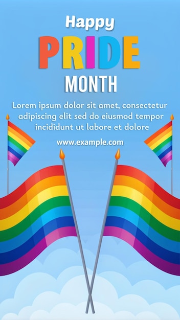 PSD a poster for pride month featuring rainbow flags and a blue sky